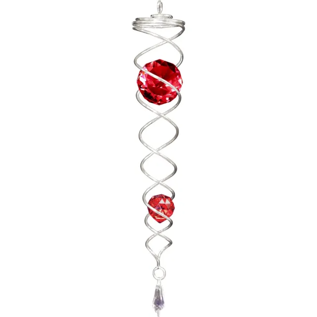 Spin Art/Cooking Vinyl Spin Art windspinner twister RVS - 30cm lang - facetkogels rood zilver