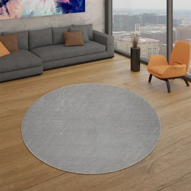 TT Home Woonkamertapijt Kurflor effen design modern en tijdloos 120 x 120 cm Rond 120 x 120 cm Rond grijs