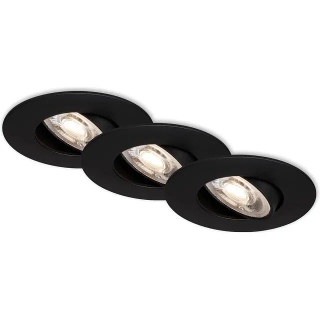 Briloner KULANA - inbouwspots set van 3 - draaibare inbouwarmaturen - 3 x LED / 5W 460lm - lichtkleur: warm wit - inbouwdiepte: 30mm - inbouwmaat: 68mm - product: Ø90mm - zwart matzwart