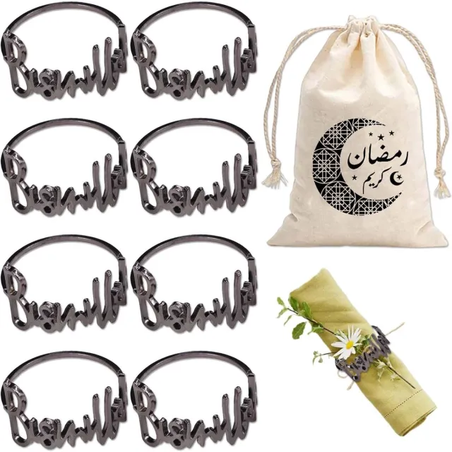 Famanu 8 stuks Bismillah servetringen - metalen servetringen met alfabet - voor bruiloft en Ramadan tafeldecoratie GRIJS