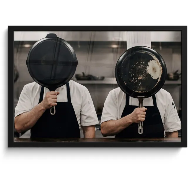 FrameYourWall Poster in lijst - Fotolijst 60x40 cm - Posters - Koks - Koekenpannen - Keuken - Posterlijst zwart - Decoratie - Wanddecoratie woonkamer - Muurdecoratie slaapkamer