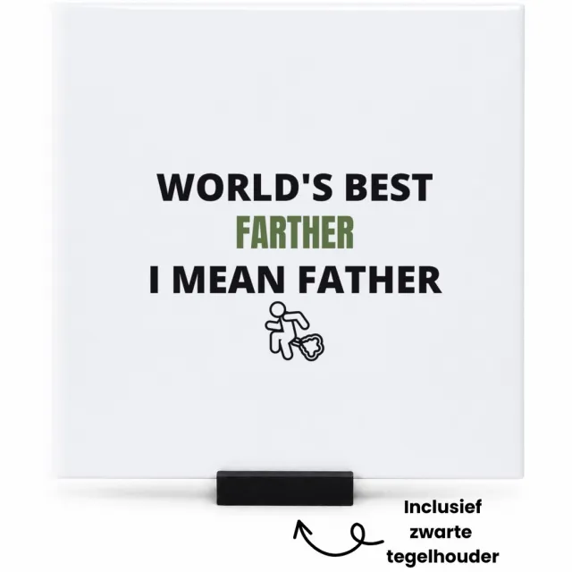 Hacebo worlds best farther tegeltje met tegelhouder - Papa - cadeau papa - tegeltjes met tekst - cadeau - verjaardag papa - vaderdag - beste papa - spreuktegels - 15x15 CM Wit