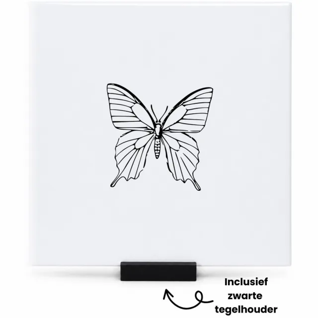 Hacebo Vlinder tegeltje met tegelhouder - Vlinder - dieren liefhebber - tegeltjes met tekst - Dieren - Leuk kado voor iemand die van vlinders houd - spreuktegels - 15x15 CM Wit