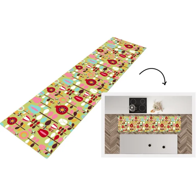 KitchenYeah Keukenloper 200x50 cm - Keukenmat vinyl Patronen - Bloemen - Kleuren - Keukenmatten loper - Keuken vloerkleed tapijt