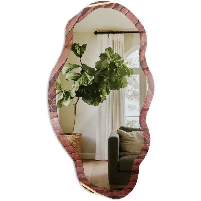 TULUP Botanisch Accent Spiegel - Bruin Rechthoekige Spiegel Voor Interieur - Organische Spiegel - Woonkamer, Kantoor, Slaapkamer - Modern - 45x90 cm - Totale afmeting 52x97 cm Botanisch Accent, Bruin