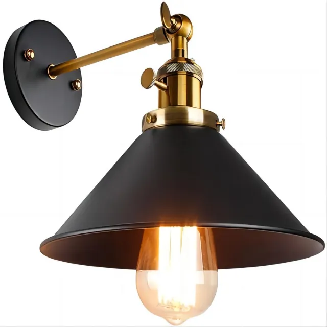 Haobosic Wandlamp - 22cm - Klein - E27 - Vintage - Zwarte - Metalen - Verstelbare Plafondlamp -Lampen Niet Inbegrepen Zwart/Wit