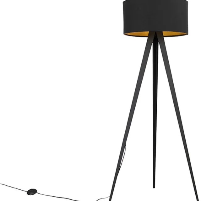 QAZQA ilse - Moderne Vloerlamp | Staande Lamp met kap - 1 lichts - H 136 cm - Zwart Goud - Woonkamer | Slaapkamer