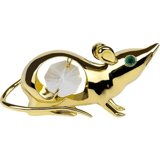 crystocraft Gold Crystal Mouse – Luxe 24K Verguld Muis Beeldje met Swarovski-Kristal & Zuignap goud