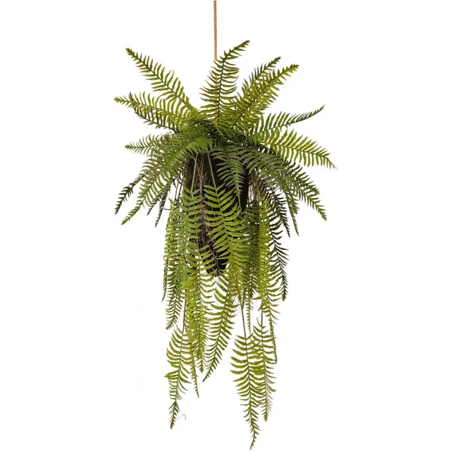 Kunstpalm Kunst Kokedama Hangvaren – 100 cm – Grote Kunst Hangplant - Kunst Varen Hangplant Donkergroen