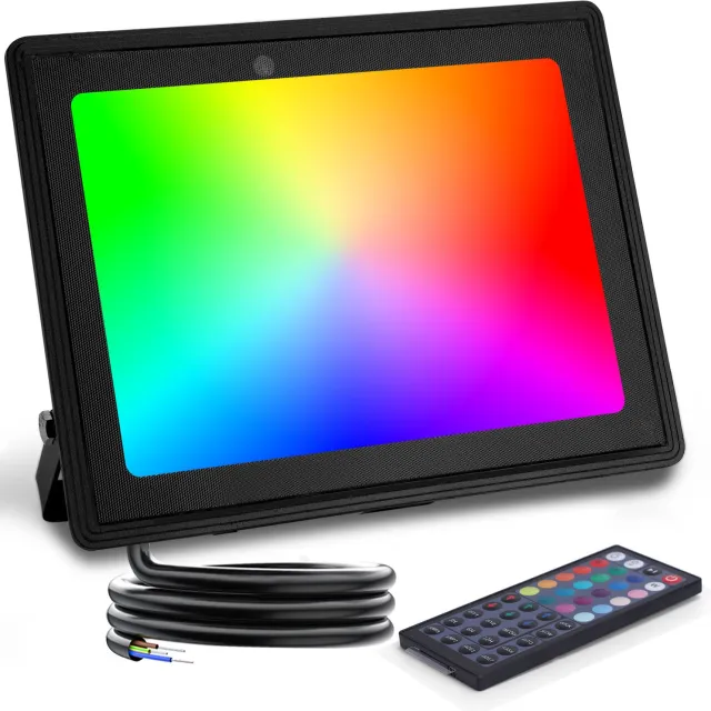 Aigostar 2 Stuks RGB LED schijnwerper met Afstandsbediening - 84 LEDS - IP65 Waterdicht - 6 modi - Bouwlamp - Floodlight - Buitenlamp - 50W - Zwart 2 Stuks; Zwart-RGB