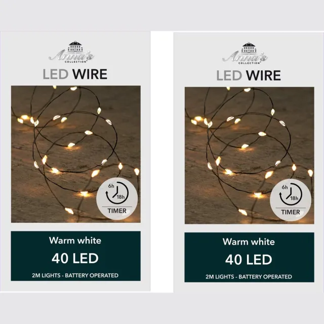 Anna's Collection Draadverlichting lichtsnoer - 2x - 40 led lampjes - warm wit - 200 cm - op batterij - kerstverlichting