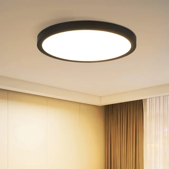 Ayangoods Moderne Plafondlamp met LED-verlichting - Plat Ontwerp - Energiezuinig -zwart - Voor Keuken, Slaapkamer, Badkamer, Gang - Inclusief Bevestigingsmaterialen