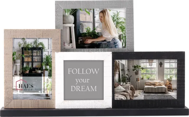 HAES deco Houten collage / multi fotolijst Honfleur met standaard voor foto formaat 10x10 en 3x 10x15 (formaat 42 x 27 cm) - MP131 Bruin