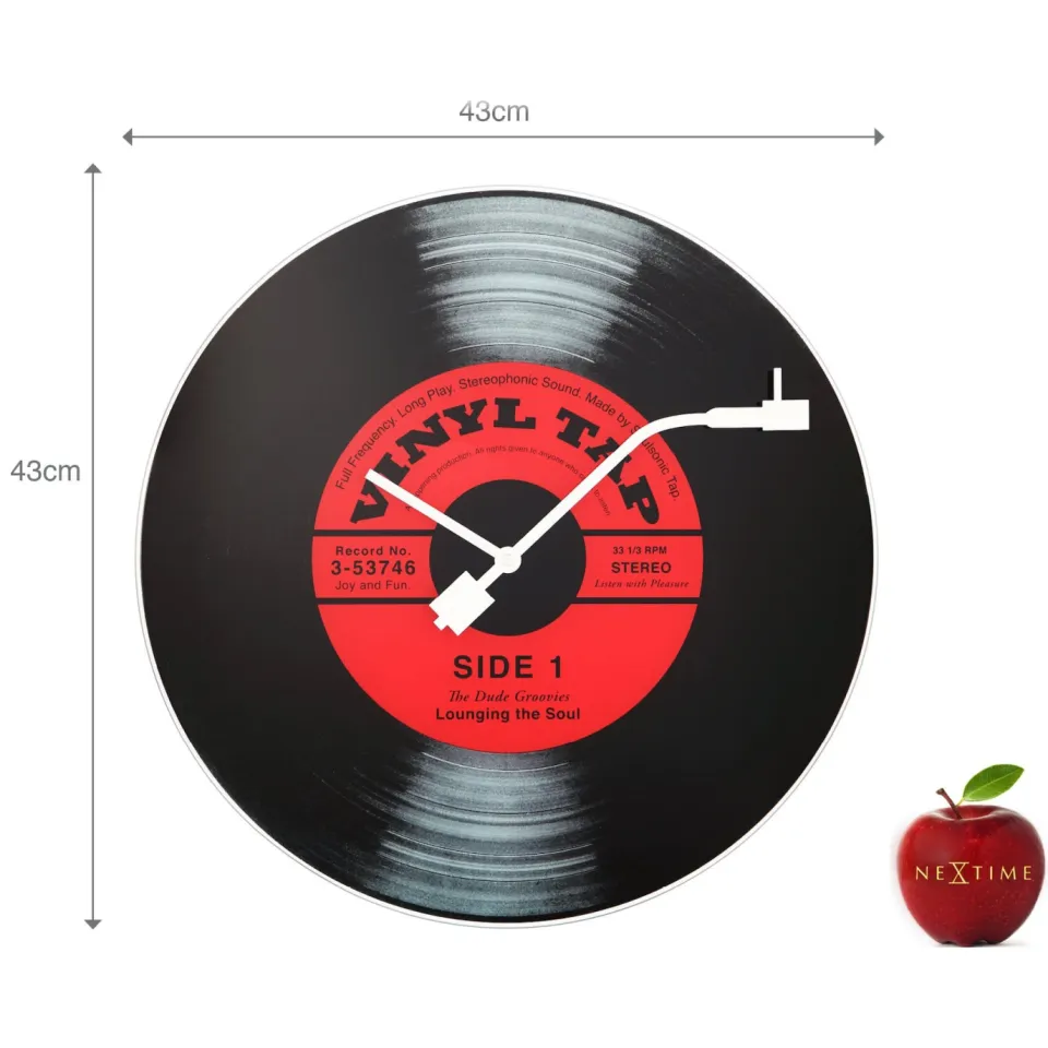 NeXtime Wandklok - 43 cm - Glas - 'Vinyl Tap' zwart, rood, foto 4