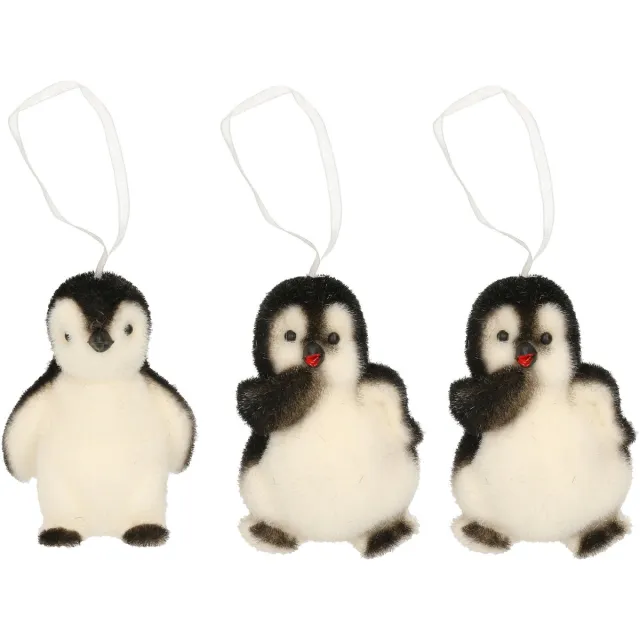 Decoris Kersthanger figuurtje pinguin - 4x - 9 cm - Pinguin/vogel thema - kerstboomhanger - versiering Multi
