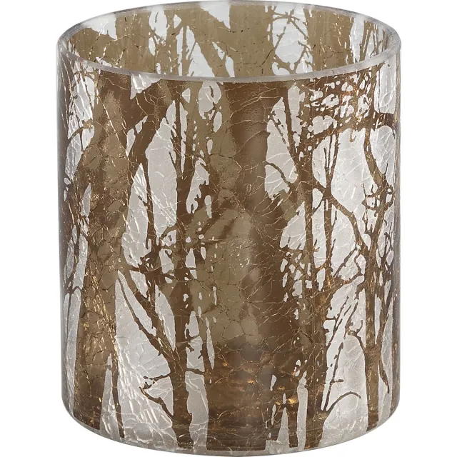 PTMD COLLECTION PTMD Finch windlicht kerst 9 x 10 cm - Xmas Finch white gold glass tealight twigs goud