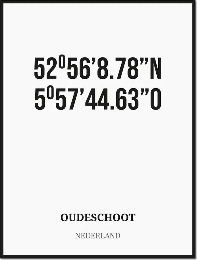 Studio216 Poster/kaart OUDESCHOOT met coördinaten zwart, wit