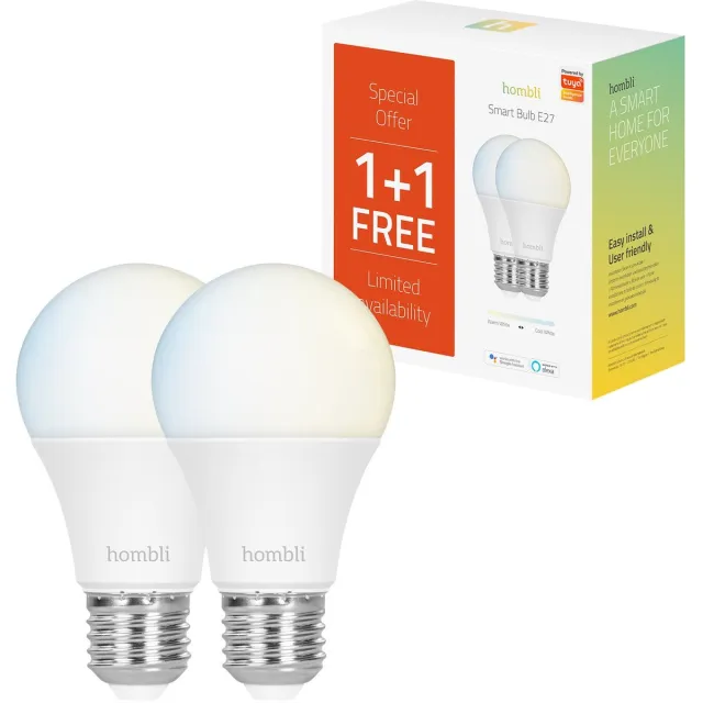 Hombli Slimme verlichting - Wifi lamp - E27 - Warmwit licht - Geen bridge nodig - Smart LED - Dimbaar en Tunable - Promopack 1+1