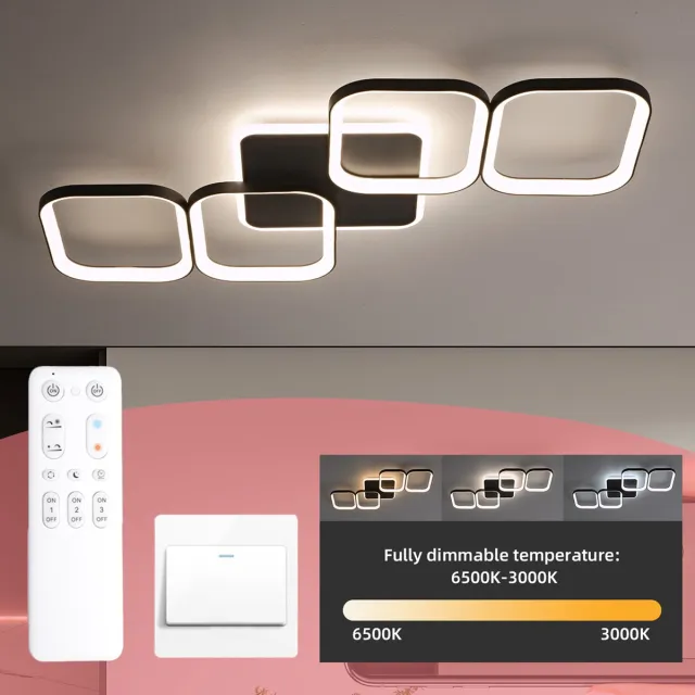 ANTENLICHT LED Plafonniére - 4 Plafondlamp Zwart - Met verlichting - Woonkamer Lamp 50W - 3000K-6500K - 5600LM - Dimbaar - Met Afstandsbediening