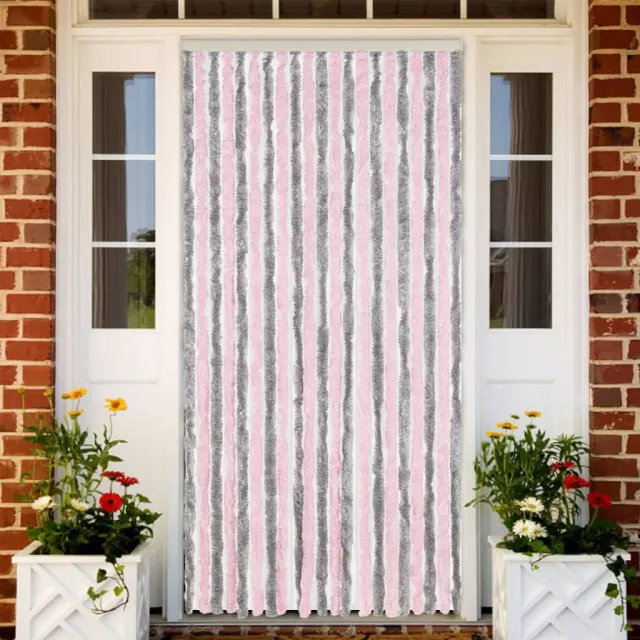vidaXL Vliegengordijn 90x200 cm chenille zilvergrijs en roze