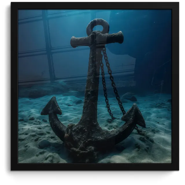 FrameYourWall Poster in lijst - Fotolijst 40x40 cm - Posters - Anker - Ijzer - Zeebodem - Zand - Posterlijst zwart - Decoratie - Wanddecoratie woonkamer - Muurdecoratie slaapkamer