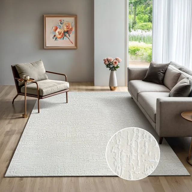 the carpet Rio – Modern & onderhoudsvriendelijk laagpolig vloerkleed met 3D-reliëf, zachte touch & antislip rug – geschikt voor woonkamer, slaapkamer of hal – crème, 240 x 340 cm