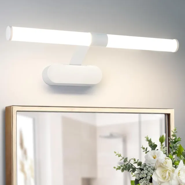 Glitzerlife LED Spiegellamp Badkamer - 6W - IP44 Waterdicht - Wandlamp Spiegelverlichting - Neutraal Wit 4000K - 650lm - Ø40cm - Wit Aluminium