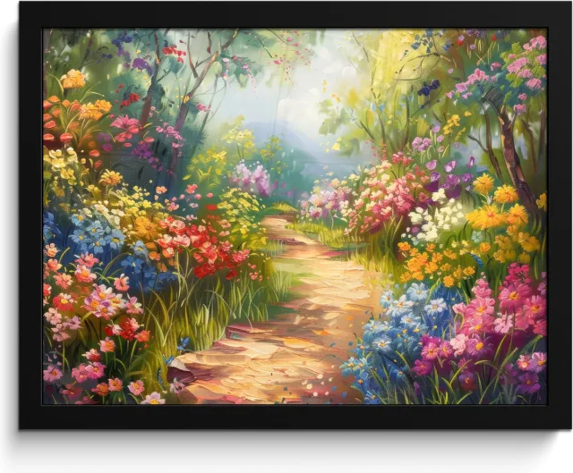 FrameYourWall Poster in lijst - Fotolijst 40x30 cm - Posters - Natuur - Landschap - Bloemen - Kleurrijk - Posterlijst zwart - Decoratie - Wanddecoratie woonkamer - Muurdecoratie slaapkamer Bloemen landschap