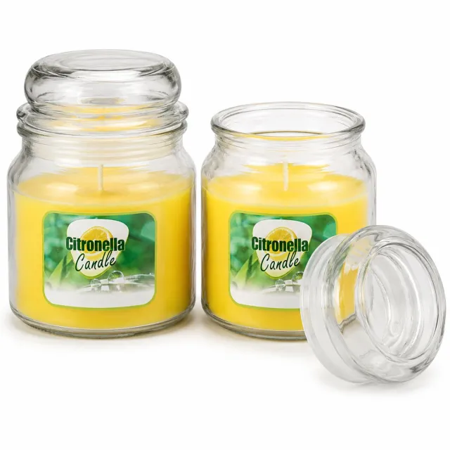 Benza Citronellakaarsen Set van 2 – Houdt Muggen op Afstand – Glazen Pot met Deksel – 2 x 750 g – 350 g Was – Brandduur 65-70 uur – Tuinkaarsen Buiten Geel