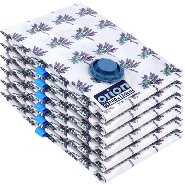 Orion Vacuümzakken voor Kleding en Beddengoed Lavendel 100x130 cm, 6 stuks - Vacuümzak - Vacuüm Opbergzak - Kledingzakken - Kussens - Dekbedden - Reiszakken Wit;Lavendel