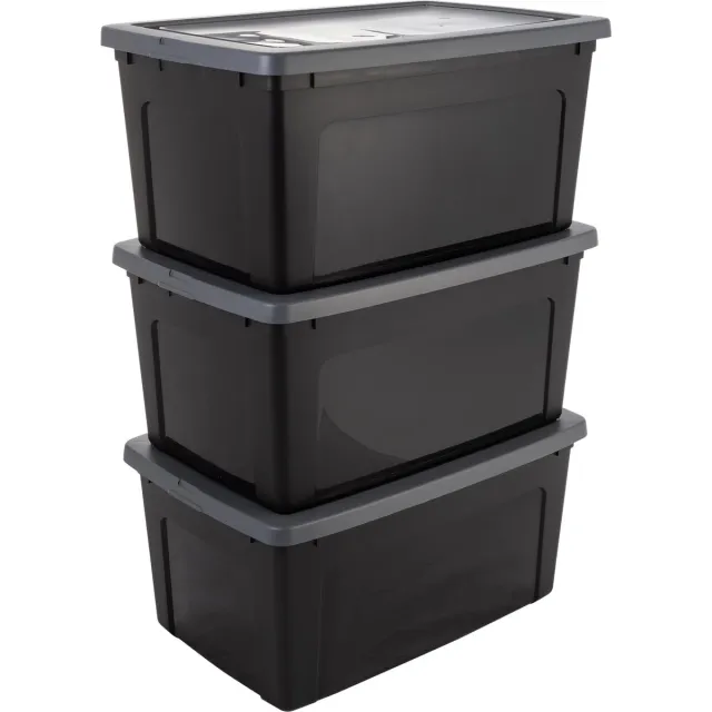 IRIS Clearbox Opbergbox - 50L - Kunststof - Zwart/Grijs - Set van 3