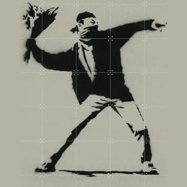 IXXI Love is in the Air green, Banksy - 100 x 140 cm - Grote wanddecoratie en posters - Street art, Grafisch Ontwerp, Pop art, Slaapkamer, Woonkamer Monochroom / Zwart / Donkere tinten