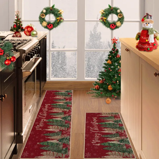 Danky Deurmat Kerst 50 x 80 cm - Groot Rood Kerstboom Design met Antislip Onderkant - Kerstmis Voordeurmat voor de Hal