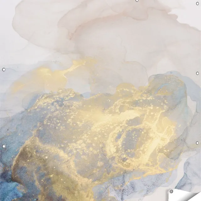 Gards Tuinposter Abstracte Kunst van Grijze Gouden Marmer - 120x120 cm - Tuindoek - Tuindecoratie - Wanddecoratie buiten - Tuinschilderij Multikleur