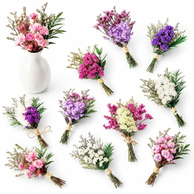 VHV Droogbloemenboeket - 10 stuks - 10 cm - Mini droogboeketjes - Droogbloemen - Bloemen - Decoratie woonkamer - in de woonkamer Multi