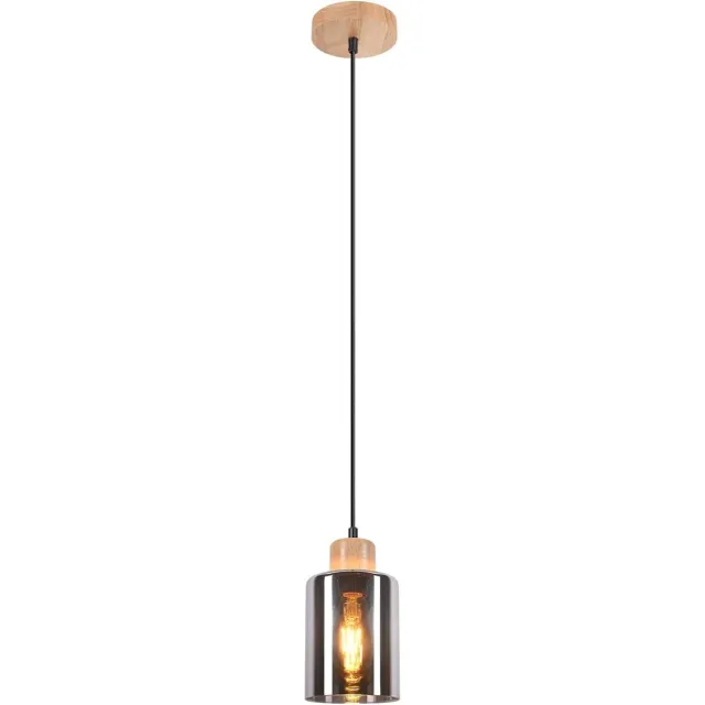 Glitzerlife Plafondspot Plafondlamp - vintage industriële rookglas houten hanglamp eettafel - 4xE27 fitting - opbouwspots - in hoogte verstelbaar - glas hout - Ø12cm - glas en hout Natuurlijk Hout