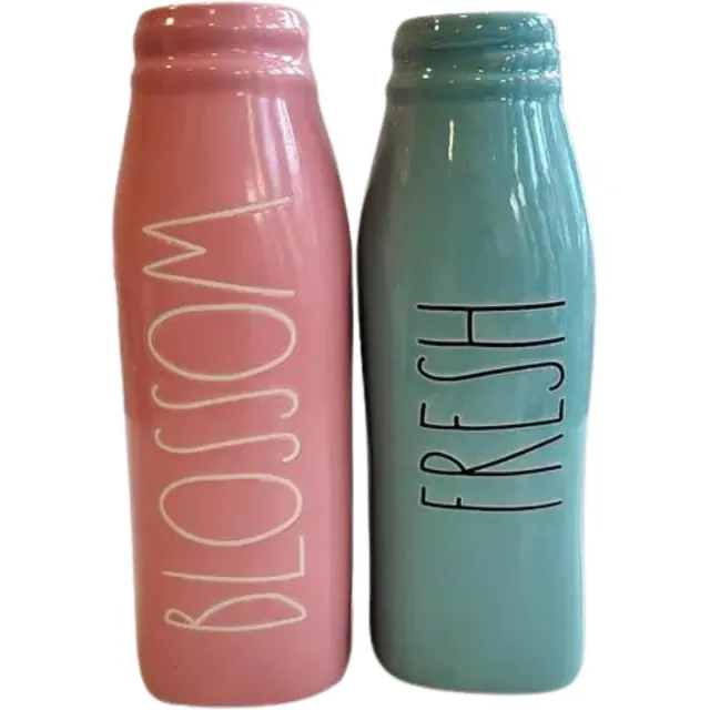 Rae Dunn milk bottle vase - melkfles vaasjes - vaas - bloemen vaas - vaasjes turquoise pink