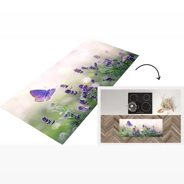 KitchenYeah Keukenloper - Loper keuken - Bloemen - Vlinder - Lavendel - Zomer - Keukenloper vinyl Multicolor