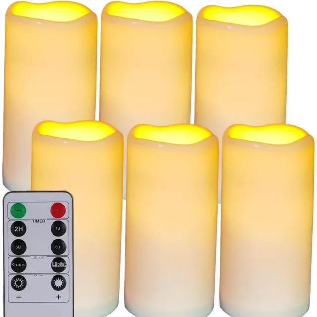 GelldG LED Kaarsen - Vlamloze Kaarsen - Waterdicht voor Binnen en Buiten - Met Afstandsbediening en Timer - Set van 6 - Geschikt voor Tuin en Feesten - Wit