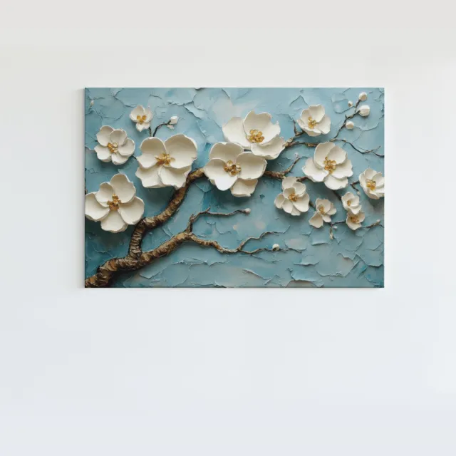 Trendex Global Canvas Schilderij - Witte Bloemen - 120x80x2 cm
