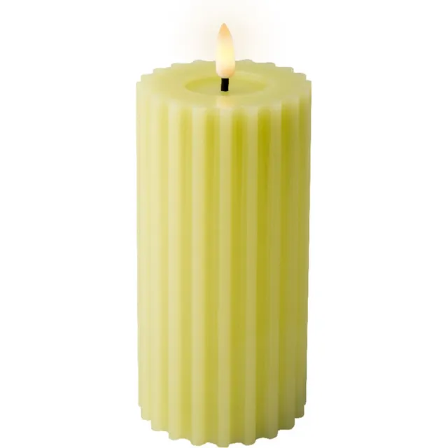 Lumineo luxe LED kaars/stompkaars - groen ribbel - D7,5 x H17,5 cm - timer Lime