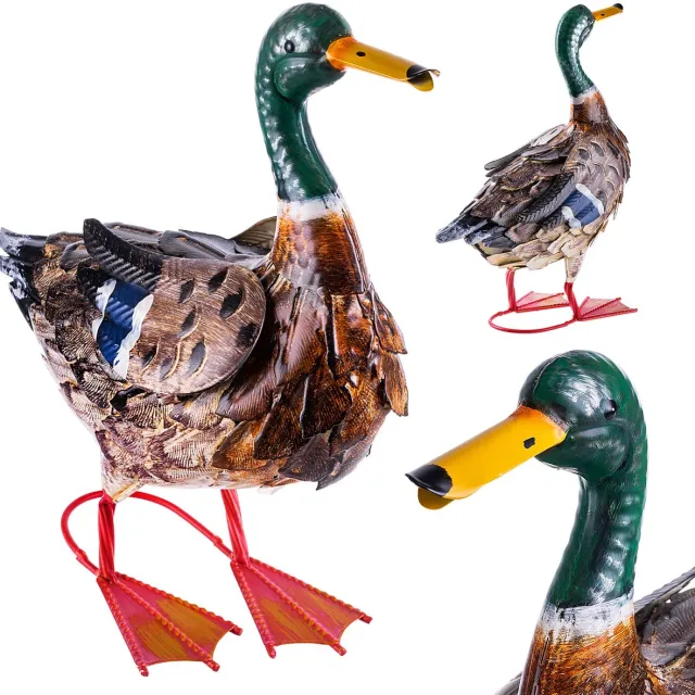 KADAX eendfiguur 41 cm, tuinbeeld van gepoedercoat staal, decoratiefiguur voor de tuinvijver, tuinbeelden, metalen tuindecoratie, handgeschilderd dierenfi Multicolor