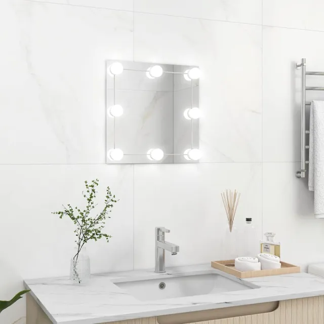 vidaXL Wandspiegel met LED-lampen vierkant glas Zilver