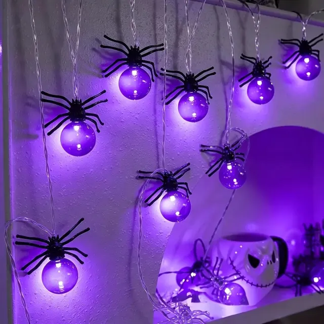 Huttutu Slingerlichten - Paarse Spin Vormige LED Slingerlichten - Met Transparante Draad en Batterijbox - 2 Standen (Constant en Knipperend) - Geschikt voor Tuin Pad Raam Terras Feest en Spookhuis - 3 Meter - 20 LED's