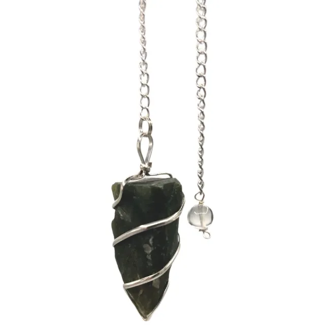 Ancient Wisdom Pendel met ruwe edelsteen - Mosagaat Donker Groen