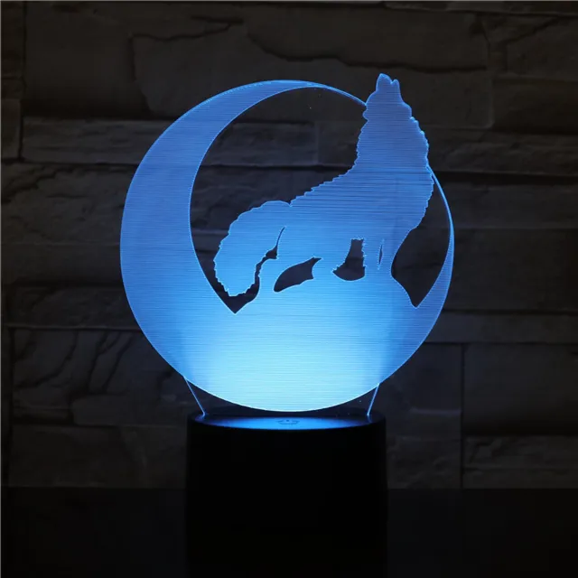 MC Living 3D Led Lamp Met Gravering - RGB 7 Kleuren - Wolf Maan