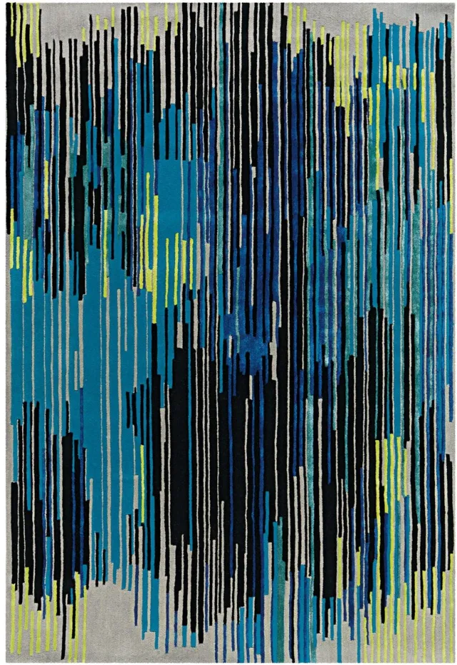 Padiro stijlvol laagpolig vloerkleed 170 x 240 cm - donkerblauw - modern streeppatroon - voor vloerverwarming - van wol, viscose en katoen