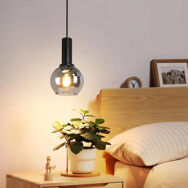 Glitzerlife Hanglampen - Vintage Industrial stijl - 1xE27 - Hoogte verstelbaar - Rookglas metaal - Ø10cm - Zwart Smoky grijs - Hanglampen Eetkamer Verstelbaar - Woonkamer Keuken Mat Zwart