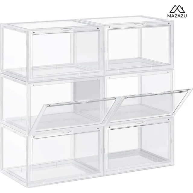 MAZAZU MIRA Home Schoenendozen Set van 6 - Stapelbare Schoenenbox - Transparant - 36 x 28 x 22 cm Doorzichtig