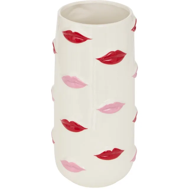 Atmosphera Vaas met Lippen - Ø14xH28cm - Wit/Rood